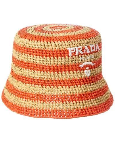 prada hat fluffy|Natural/orange Raffia bucket hat .